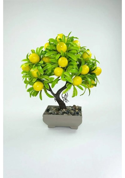 Jenerik Dekor Ağaç Limon Ağacı Saksılı Dekoratif Ağaç Biblo 24x13 Cm Çok Renkli