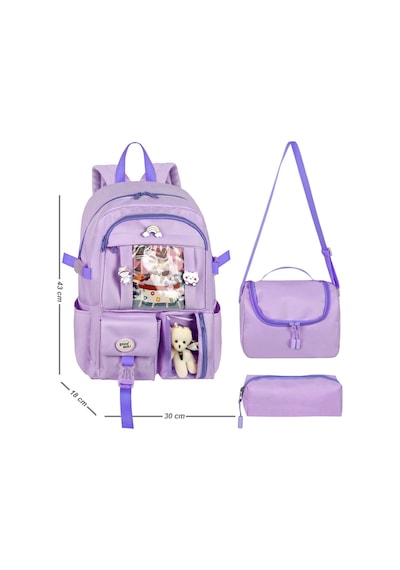 Waddell Kore Kawaii Tarzı Okul Sırt Çantası,günlük Sırt Çantası Termal Beslenme Çantası Ve Kalemlik Lila