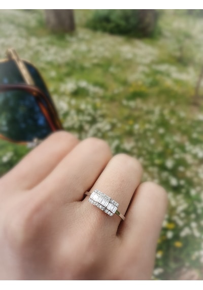Nadias Jewellery Baget Pırlanta Tria Yüzük