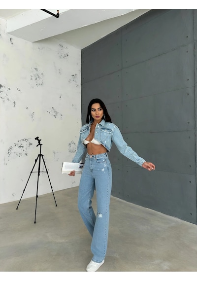 Havens Aleya Denim Crop Ceket Mavi