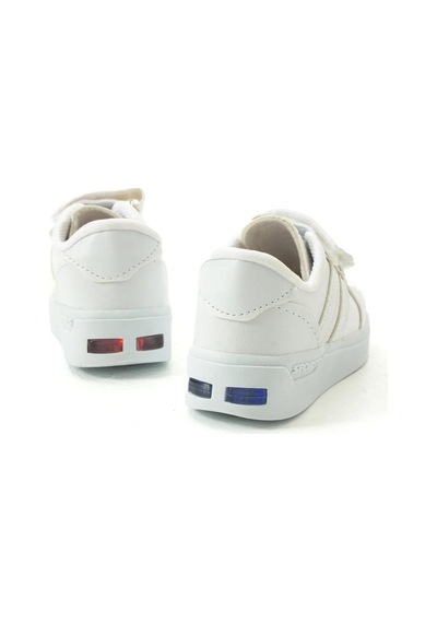 Günlük Unisex Çocuk Şeritli Işıklı Beyaz Sneaker Cırtlı Hafif Rahat Spor Ayakkabı Beyaz