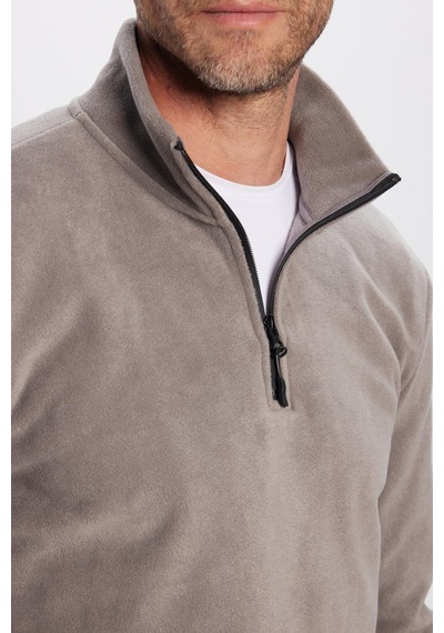 Tudors Unisex Standart Fit Anti-pilling Tüylenme Yapmayan Soğuk Geçirmez Gri Bato Yaka Polar Sweatshirt-30142 Gri