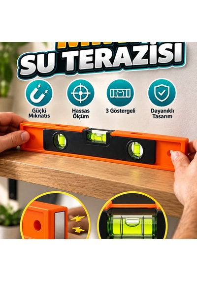 Mini Mıknatıslı Su Terazisi 3 Göstergeli Hassas Hizalama Ve Ölçüm Aleti