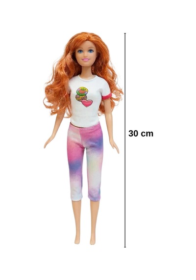 Elonna 30 Cm Şık Ve Hareketli Eklemli Oyuncak Bebek Tie-dye Pantolonlu/aksesuarlı Beyaz Tişörtlü
