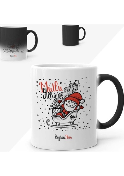 Kişiye Özel Noel Baba Mutlu Yıllar Sihirli Kupa Bardak - 6
