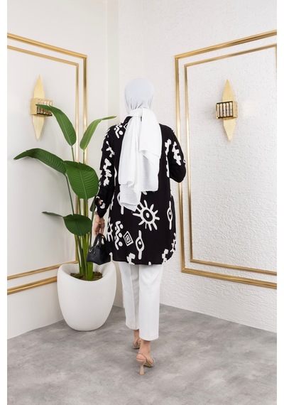 Hira Life Fashion Kadın Tesettür Giyim Ve Spor Giyime Uygun Düğme Detaylı Şık Desenli Dokuma Viskon Gömlek-tunik Siyah Siyah Hira Life Fashion Kadın Tesettür Giyim Ve Spor Giyime Uygun Düğme Detaylı Şık Desenli Dokuma Viskon Gömlek-tunik Siyah Siyah