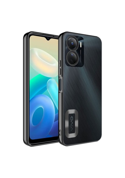 Vivo Y16 Kılıf Kamera Korumalı Logo Gösteren Zore Omega Kapak Siyah