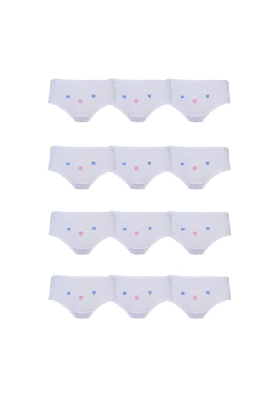 Hepsine Rakip Tutku Kız Çocuk İnce Bel İşlemeli Bato Külot 12'li Paket %100 Pamuk Tkc0821 Beyaz