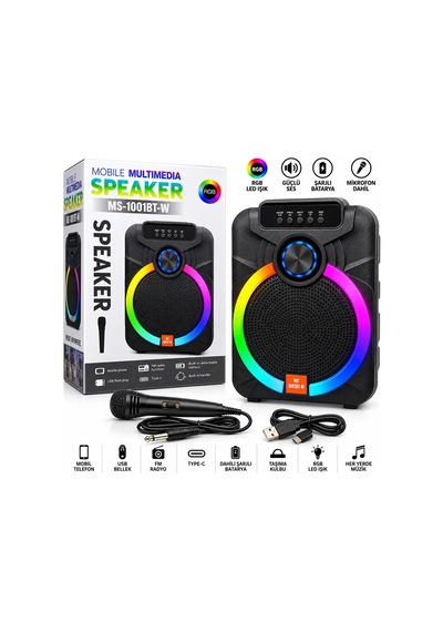 10 Inc Karaoke Mikrofonlu Speaker Hoparlör Bt - Sd - Usb Sarjlı Rgb Işıklı Dc 5v - Aux Ms-1001bt-2 Pl-4800 5580