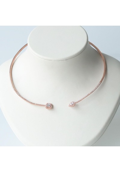Baget Ve Damla Taşlı Rose Gold Kaplama Choker Gümüş Kolye Gümüş
