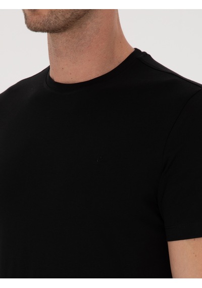 Siyah Slim Fit %100 Pamuk Bisiklet Yaka Basic T-shirt