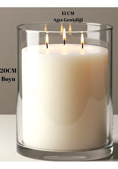 El İşçiliği Cam Vazo İçinde Kokulu Mum Gül Kokulu 15 X 20 Cm Genişliğinde Büyük Boy Beyaz