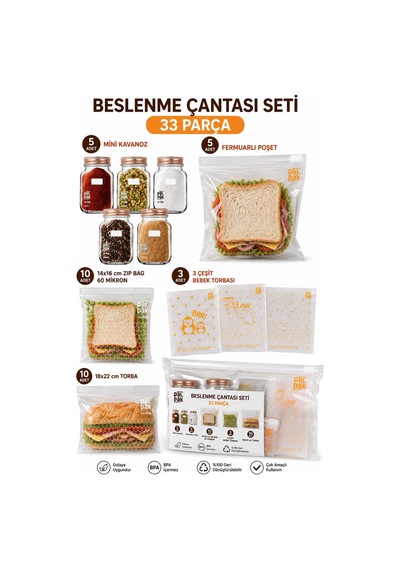 Beslenme Çantası Düzenleme Ve Saklama Seti 33 Adet Şeffaf