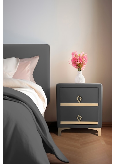 Doppia Linea Gold Iki Çekmeceli Gri Komodin- Kumaş Döşemeli Yatak Odası 2 Çekmeceli Komodin Modeli Doppia Linea Gold Iki Çekmeceli Gri Komodin- Kumaş Döşemeli Yatak Odası 2 Çekmeceli Komodin Modeli