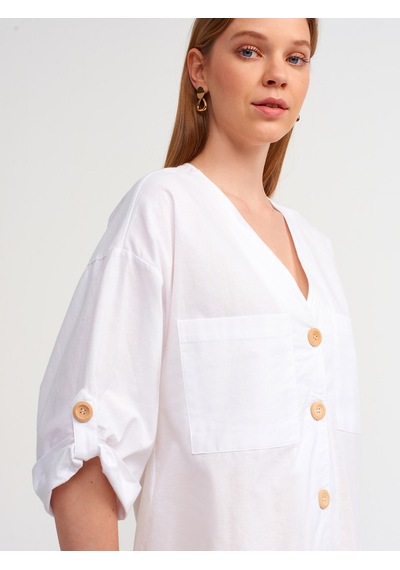 Dilvin 50302 Oversize Apoletli Gömlek-beyaz Beyaz