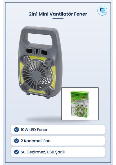 Usb Şarjlı 2in1 Mini Vantilatör Fener 10w 2 Kademe Su Geçirmez Ta