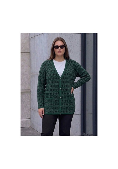 Onno Style Women Klasik Triko Renkli Düğmeli Ceket Yeşil