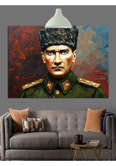 Asker Üniformalı Atatürk Dekoratif Kanvas - Mdf Ahşap Tablo