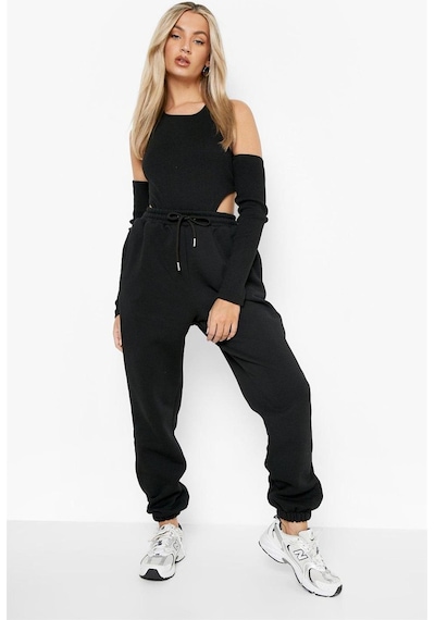Pink Life Siyah Kalın Kumaş Kolluklu Bodysuit Siyah