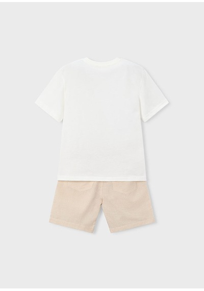 Erkek Çocuk İşlemeli Şort Ve T-shirt Takım Krem
