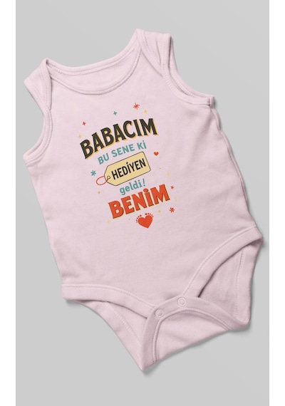 Babacım Bu Sene Ki Hediyen Geldi Benim Baskılı Bebek Zıbını Çıtçıtlı Body %100 Pamuk Sıfır Kol Bebe Pembe