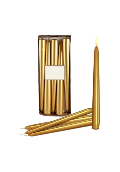 Denic 10 lu Metalik Gold Şamdan Mum Konik Mum