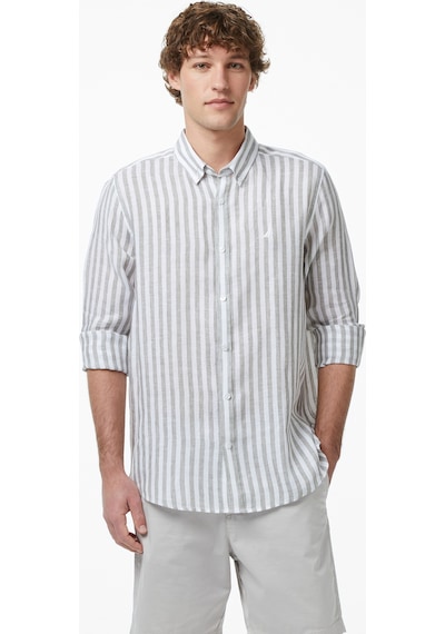 Nautica Erkek Yeşil Regular Fit Çizgili Keten Gömlekçizgiliw65451t