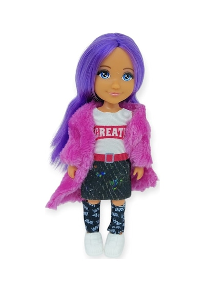 Ankiki Moda İkonu Bebek Figür 13 Cm - Mor Saçlı "great" Stil Etekli Kombin