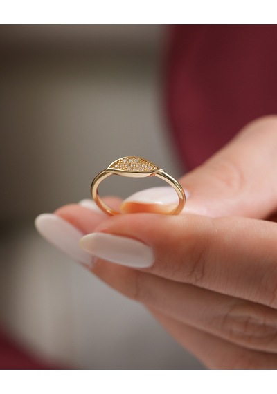 Debora Jewelry 14 Ayar Altın Yaprak Desenli Taşlı Model Yüzük