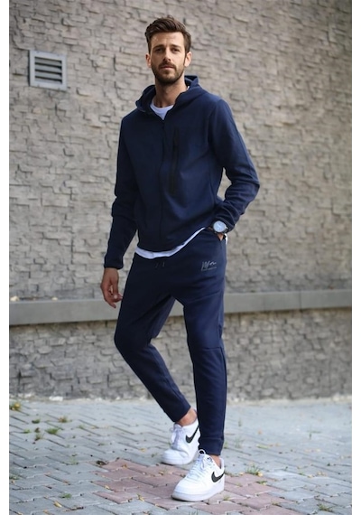 Madmext Lacivert Baskılı Regular Fit Erkek Eşofman Takımı Lacivert