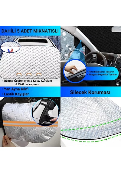 Coofbe 4 Katmanlı Kumaş145x115cm Araç Ön Cam Koruyucu Branda Araç Ön Cam Güneşlik Araç Kar Don Brandası 1 Adet