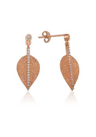 Gümüş Yaprak Küpe Gold - Rose Gold