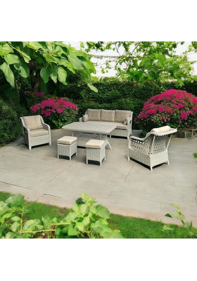 Tu Tienda Ronda Alüminyum 3 1 1 2puf Masa Rattan Bahçe Balkon Mobilyası,rattan Örgü/kumaş Renk Beyaz/vizon Vizon