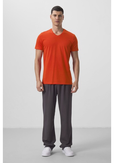 Tommylife Portakal Basic Kısa Kol Standart Kalıp V Yaka Erkek T-shirt - 87912 Turuncu