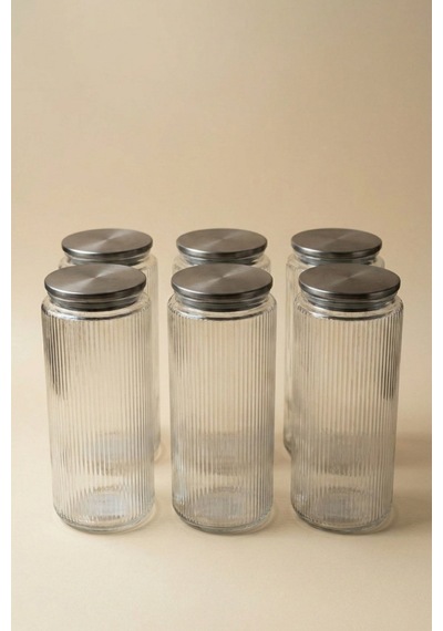 6'lı Set Metal Vakum Kapaklı Cam Saklama Kabı 1350 Ml Çok Renkli