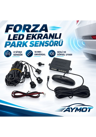 Forza Universal Sesli Ve Led Ekranlı Siyah 4 Sensörlü Park Sistemi 18 Mm