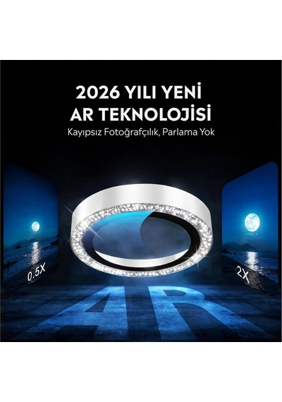 İphone 16/16 Plus İle Uyumlu Elmas Kaplı Taşlı Kamera Lens Koruyucu Alüminyum Alaşım Çerçeveli Telefon Lensi Temperli Cam Koruma Beyaz