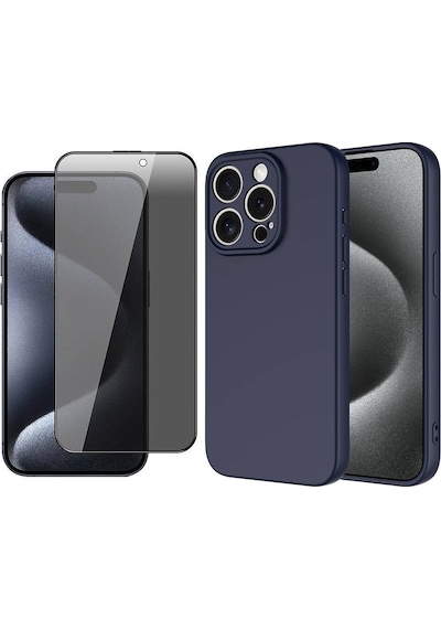 Vendas Apple Uyumlu iPhone 15 Pro Max Kılıf Zore Mara Lansman Kapak + Hayalet Ekran Koruyucu Lacivert