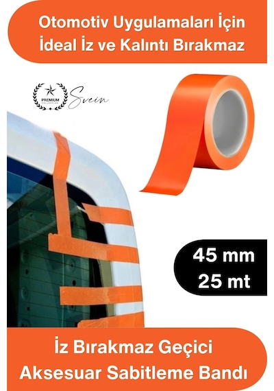 Sabitlemebandı İz Bırakmaz Turuncu Geçici Aksesuar Sabitleme Bandı 45mm X 25m Oto Cam Montaj Spoile Standart