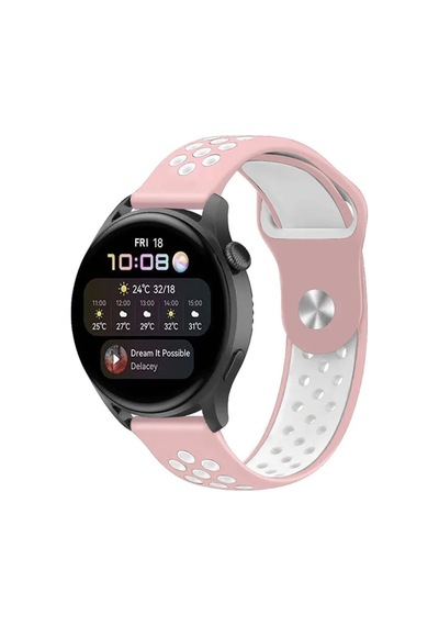 Watch 22mm Spor Delikli Kordon - Pembe-beyaz Diğer