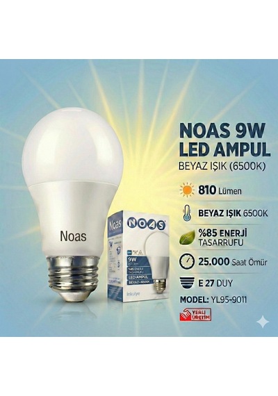 Noas 9w Led Ampul 10lu Paket Beyaz Işık E27 Duy 810lm Yl95-9011