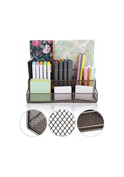 Temel Nikel Metal Mesh Masaüstü Organizer Çok Bölmeli 27x14x11 Cm 9515b