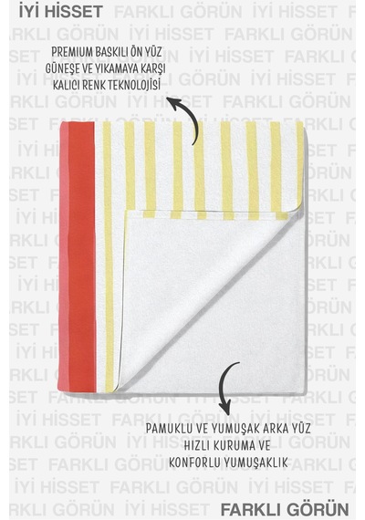 Deniz Yıldızı Çizgili Plaj Havlusu - Marine Modern Mercan Sarı Havuz Hızlı Kuruyan Mikrofiber Havlu Sedef İncisi