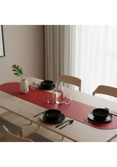 1 Adet Deri Runner-40x140 Cm-deri Masa Örtüsü Kırmızı