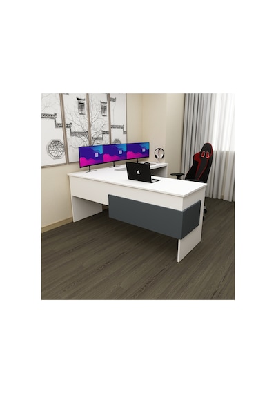 Sell L Çalışma Ofis Gaming Oyuncu Masası Beyaz - Antrasit Beyaz - Antrasit