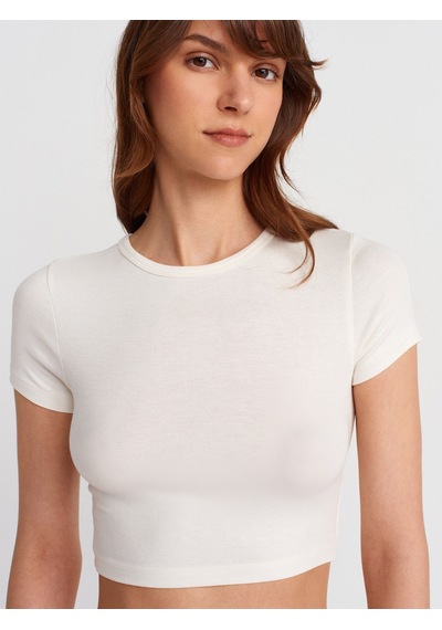 Dilvin 31104 Modal Crop Top-ekru Ekru