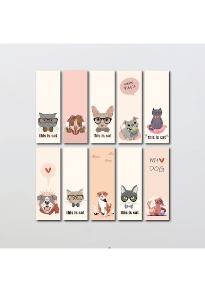 Kedi Köpek Hayvan Tasarım 10 Adet Kitap Ayraç Seti PYTKAYRAC45
