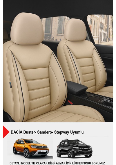 Jet Deri Oto Koltuk Kılıfı- Dacia Sandero-stepway-duster Uyumlu Bej