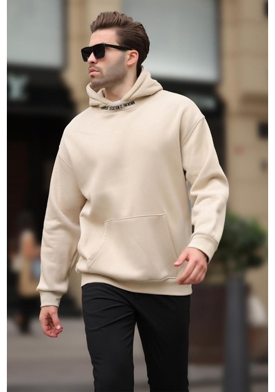 Madmext Bej Kapüşonlu Nakış Detaylı Sweatshirt 7099 Bej