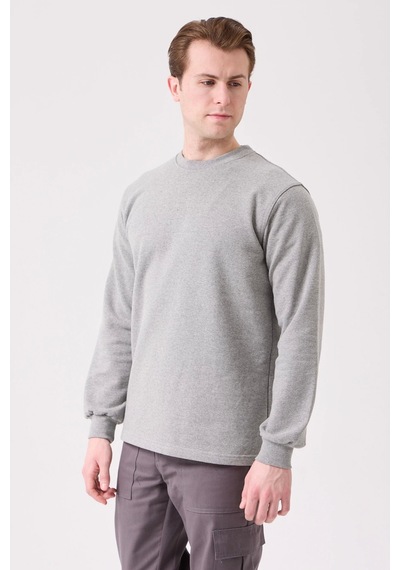 Herba Basic Sweatshirt - Uzun Kollu, Rahat Kesim, Pamuklu, Günlük Ve İş Kullanımı Gri Melanj